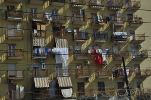 Picture of a building on the way to Pompeii with laundry hanging everywhere. Very typical of Naples and probably most of Europe.