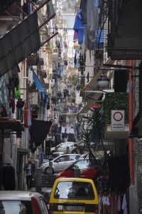 The skinny alleys of Naples, littered with drying laundry